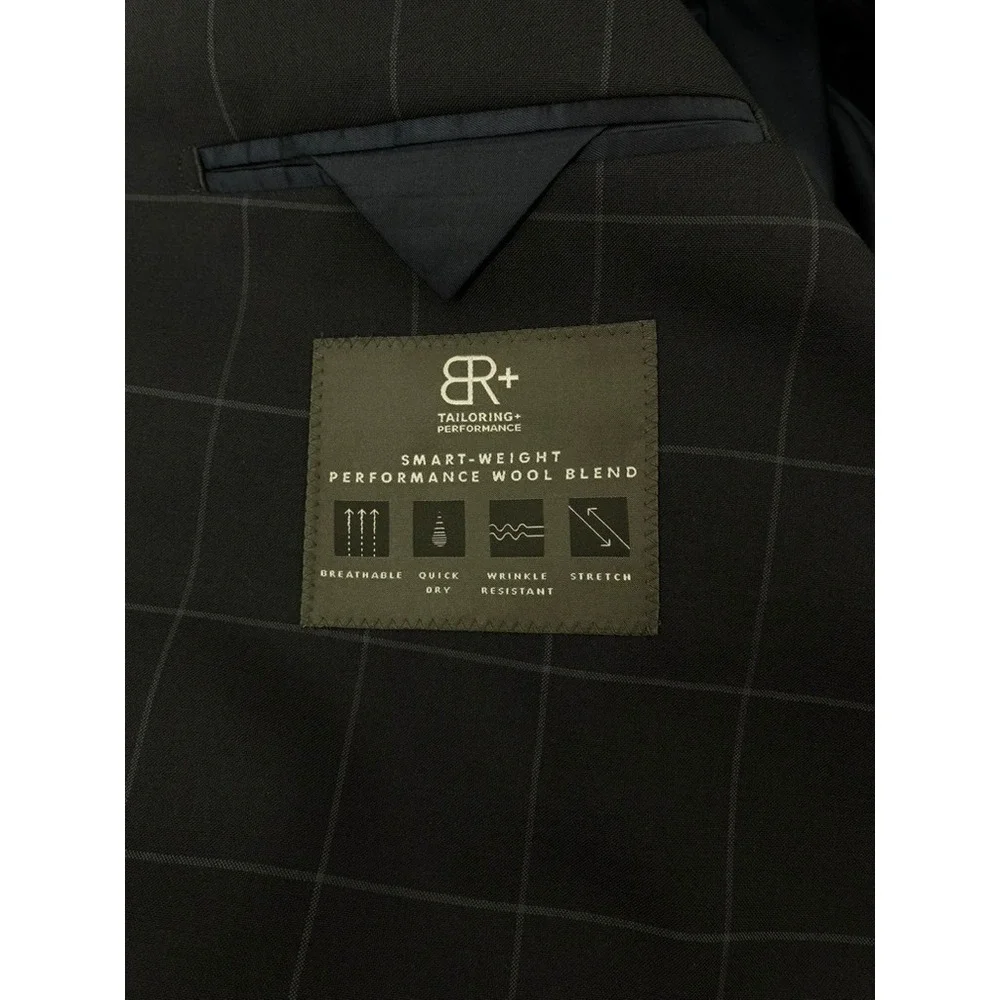 Banana Republic BR+ Performance Wool Blazer Navy Windowpane 44L Standard Fit